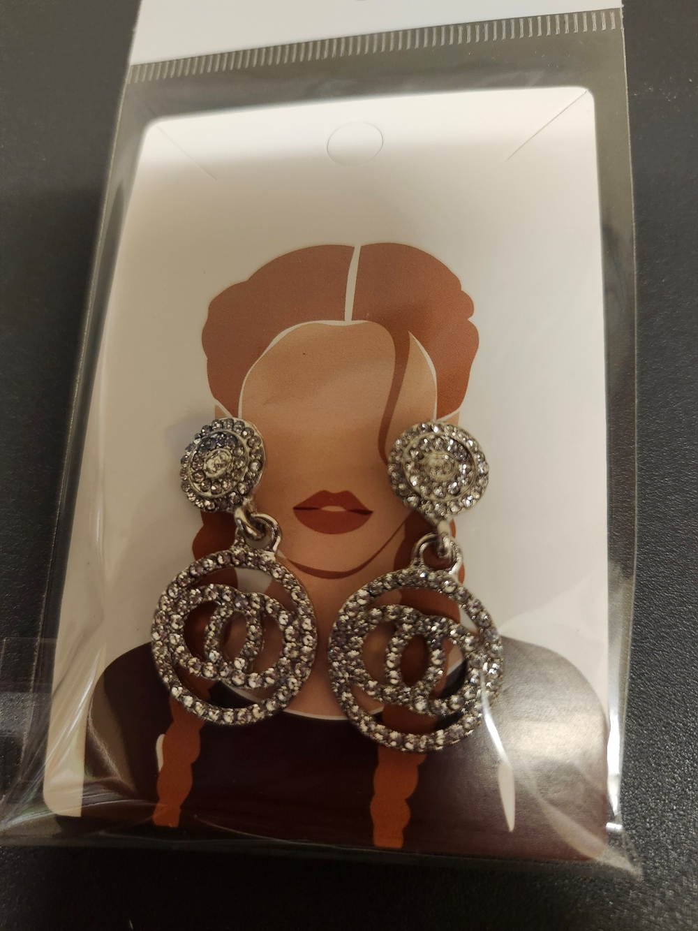 Crystal-Embellished Silver Drop Earrings - Double Circle Design